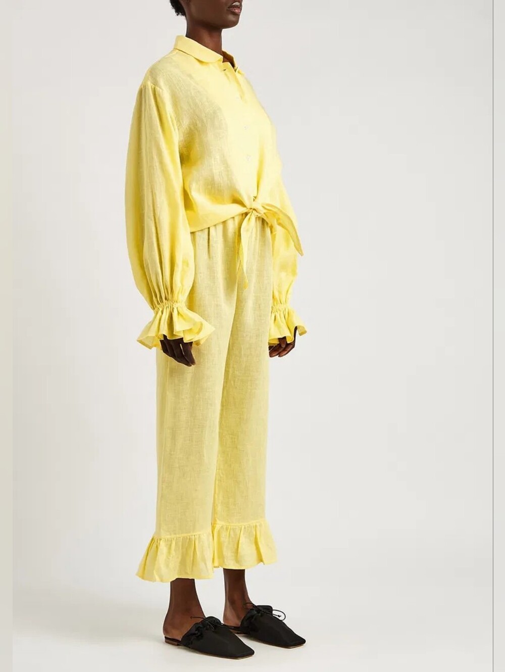 Sleeper 100% linen rumba pyjama set in yellow, medium